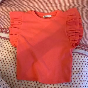Coral Zara Ruffle Crop Top